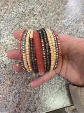 Boho Multistrand Beaded Bracelet Set in Coral and Cream